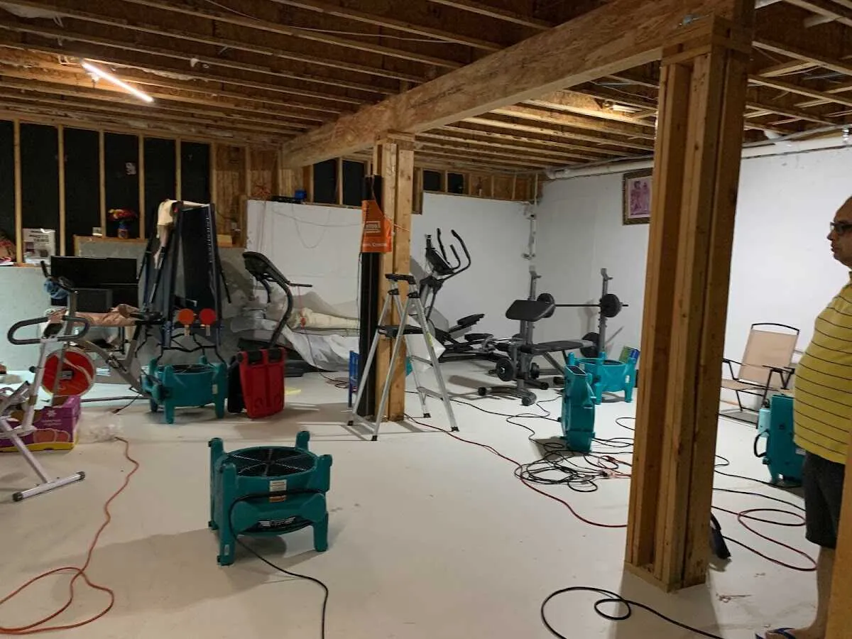 Basement drying equipment setup for Contents Cleaning & Restoration in Edina